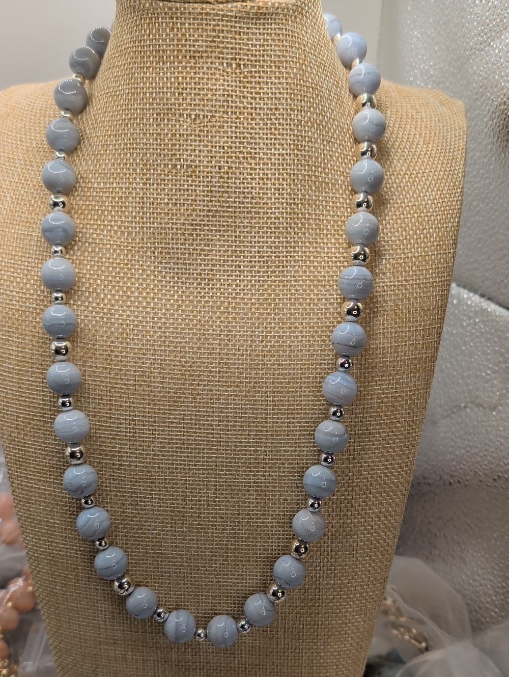 Classic Blue Lace Agate Beaded Necklace